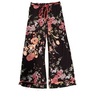 Monteau Black Floral Wide-Leg Trousers